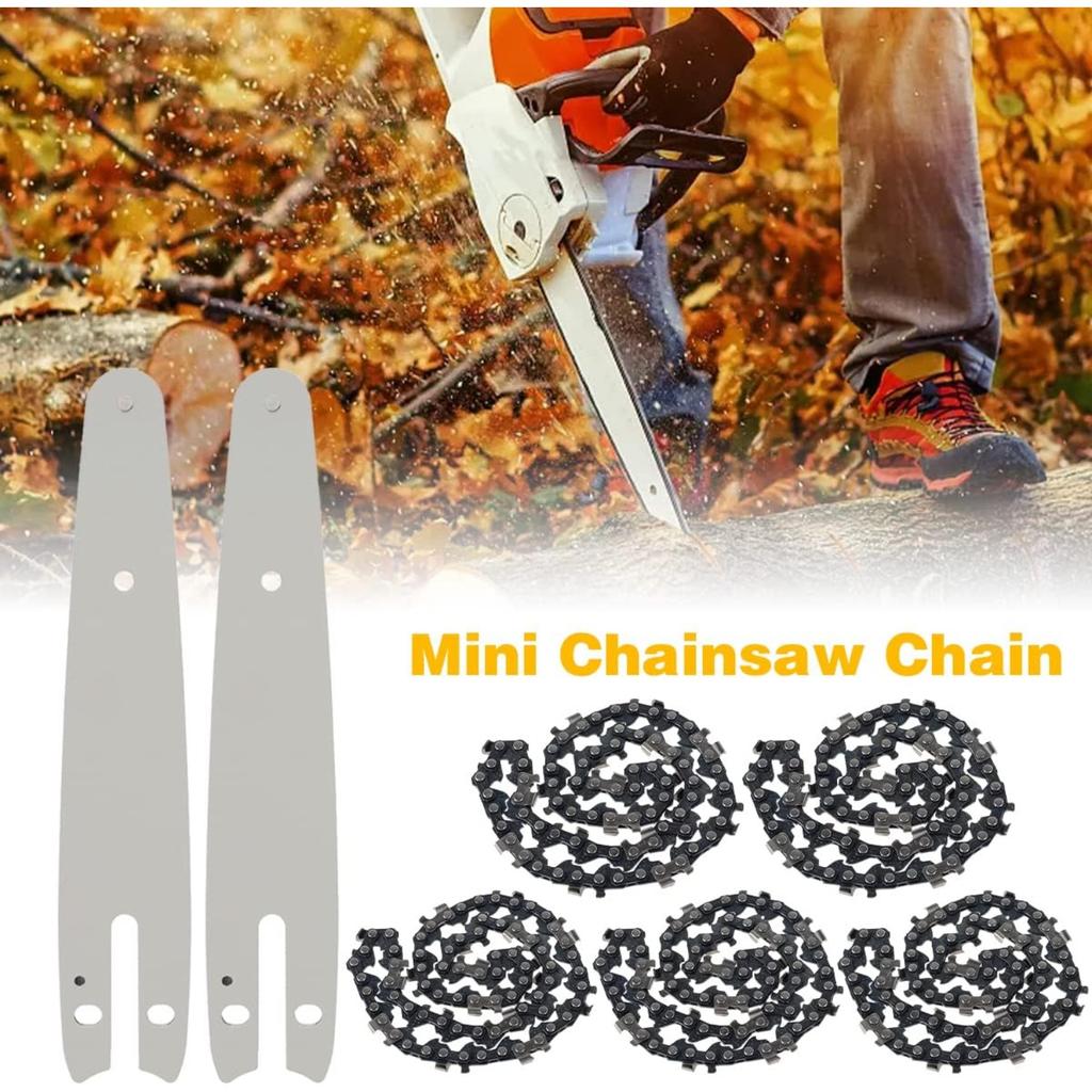 5 Pezzi Mini Motosega da 6 Pollici, Catena Con 2 Pezzi Catena di Ricambio Barra di Ricambio per Motosega Mini Portatile Elettrica Senza Fili Mini