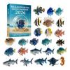 Christmas Advent Calendar Ocean Animal Calendar,24Pcs Acrylic 2D Ornament Set with Turtle Penguin Shell Fish Decor Sea Turtle/Shell/Fish/Penguin/Shark
