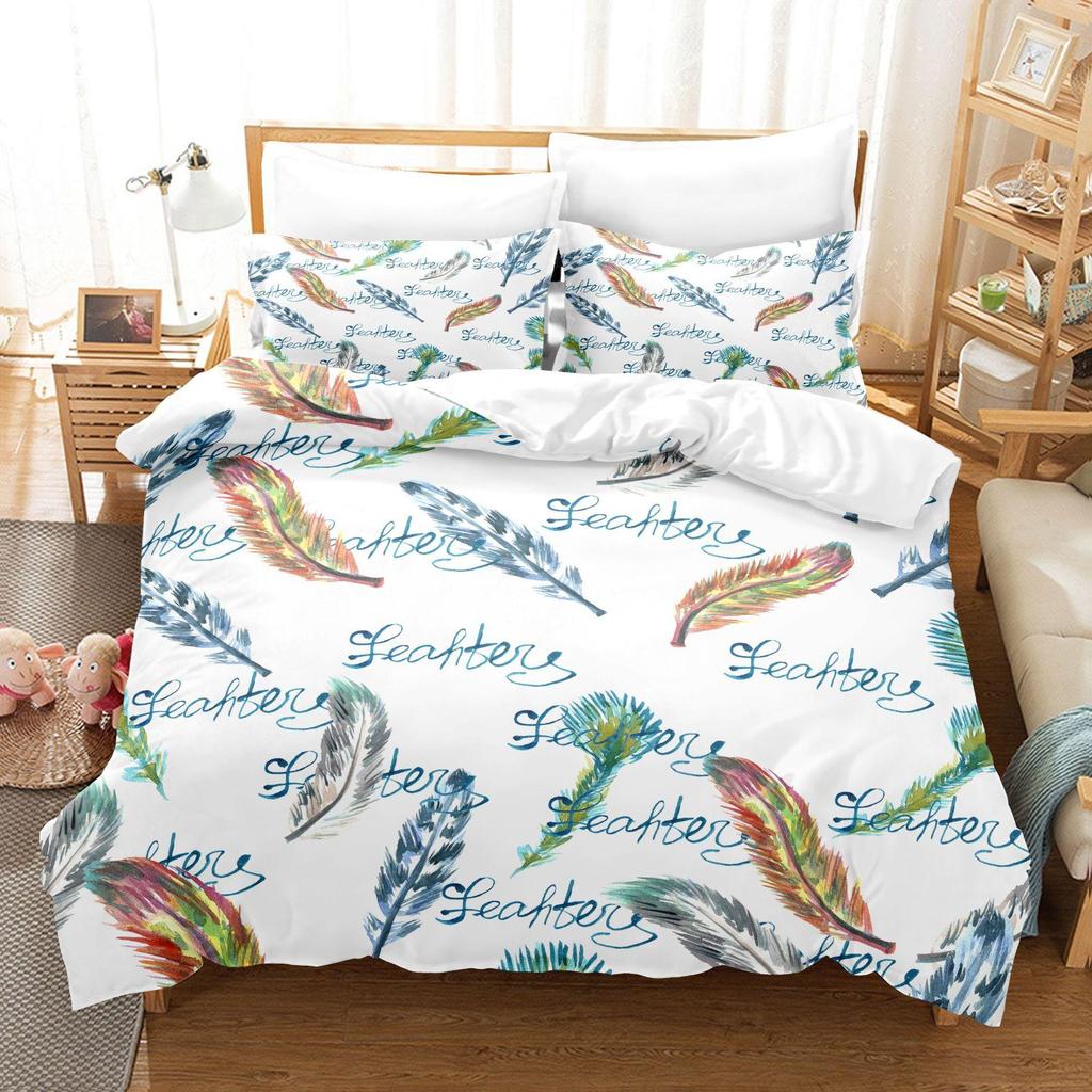 3D Dream Catcher Home Bedding Set Colorful Feather Pattern Quilt Cover and Pillow Cover Bedding Set AU/EU/US Full Size Bedding Set