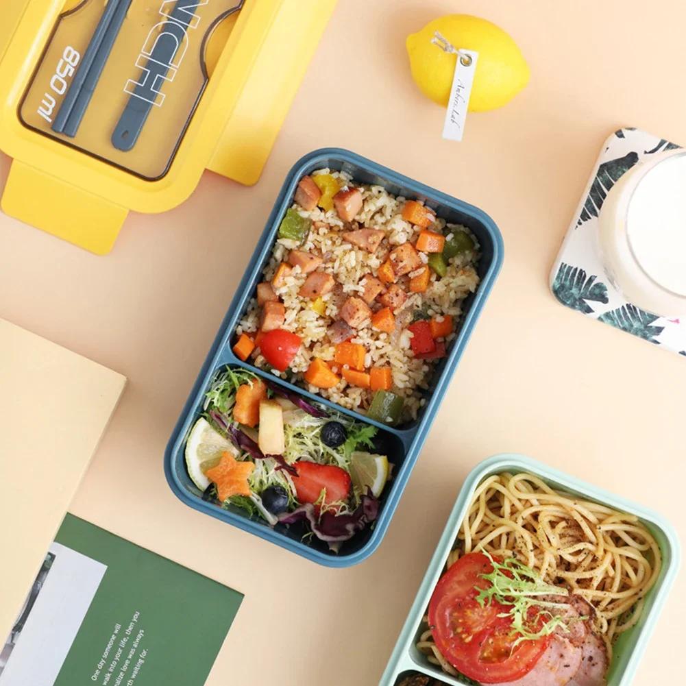 850ML Mikrowellen-Lunchbox mit Löffel Essstäbchen Geschirr Lebensmittelaufbewahrungsbehälter Kinder Kind Schule Büro Mikrowellen-Bento-Box