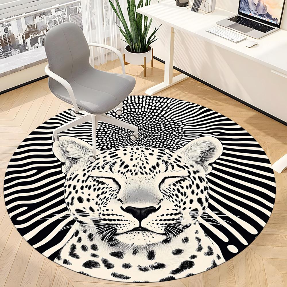 1pc Leopard Print Office Round Area Rug, Indoor Mat Suitable For Office, Under Office Chairs Bedroom Living Room Home Decor, Room Deco