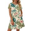 Dresses For Women Short Sleeve Print Round Neck Casual Dresses Waist Dress With Pockets