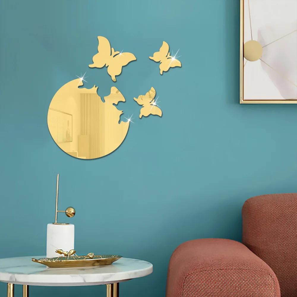 Butterfly Earth Mirror Wall Stickers Self-adhesive 3D Decoration Home Wall Background Soft Mirrir Paste Acrylic Bathroom