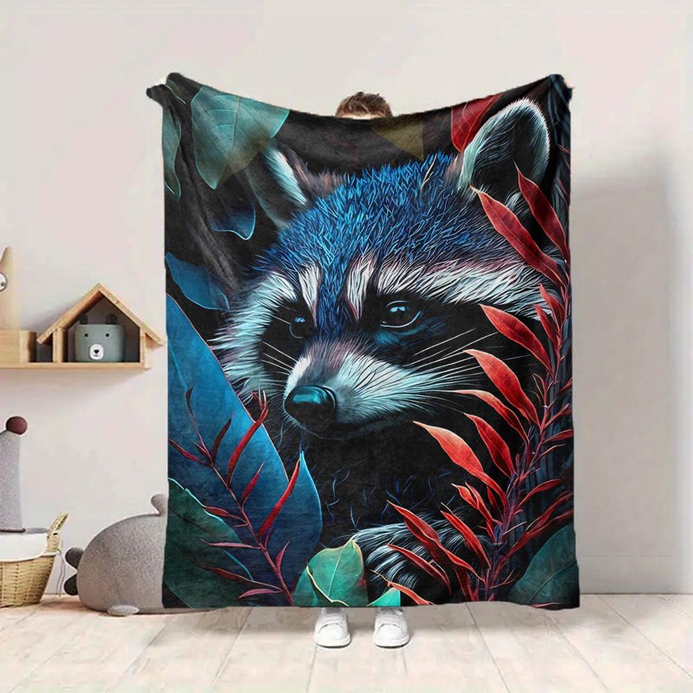 1PC Raccoon Print Blanket - Soft Warm All-Season Throw for Sofa, Bed, Car, Office, Throw For Sofa yy250916126