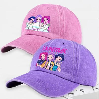 HUNTR/X Anime Mädchen Bestickte Baseballkappe, Vintage Gewaschene Baumwolle Verstellbare Dad Hat, Unisex Lässige Sonnenkappe für Fans