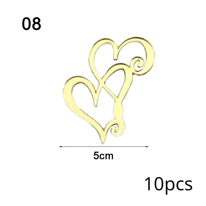 10Pcs Golden Heart Acrylic Cake Topper Valentine's Day Cupcake Decorations Anniversary Wedding Party Cake Toppers Kitchen Tools