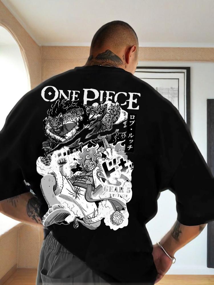 One Piece Otros Animes Camiseta de Anime Algodón Negro Demon Slayer Gráfico Llamas Impresión Nunca Streetwear Unisex Ajuste Oversize Brazo