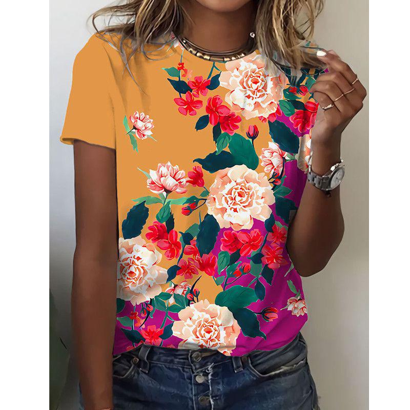 

Летний топ с круглым вырезом и 3D-принтом, модные повседневные женские футболки с короткими рукавами XS