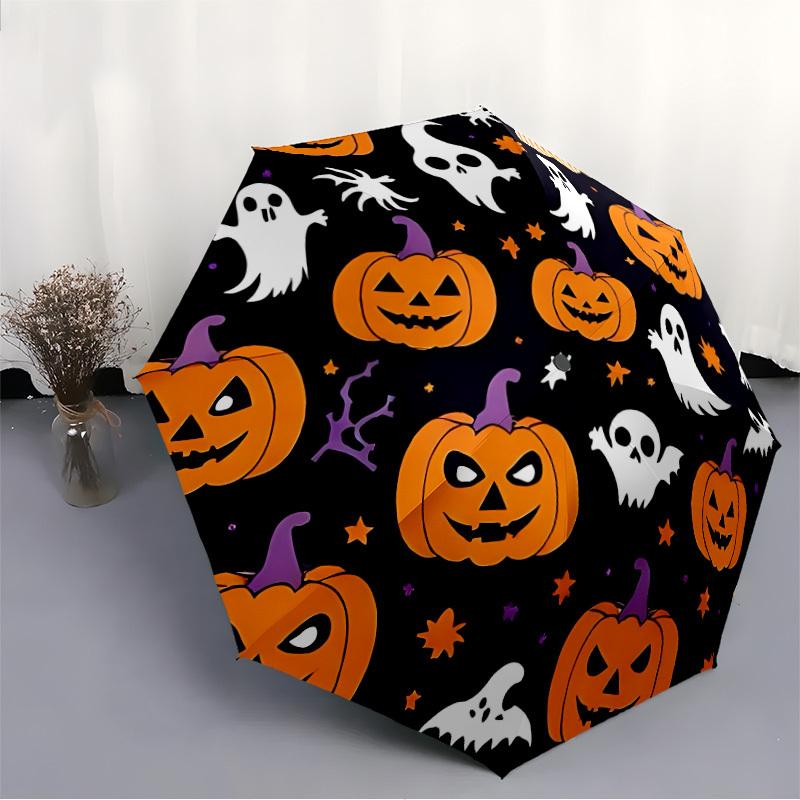 1pc Halloween Pattern Automatic Folding Umbrella - Portable Foldable Design with 8 Ribs, Durable Plastic & Iron Frame, Casual Outdoor Access