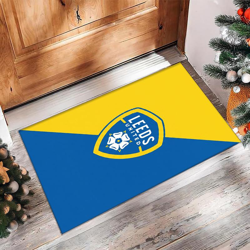 Leeds United Football Print Crystal Velvet Rug, Comfortable Water Absorbent Non Slip Indoor Floor Carpet