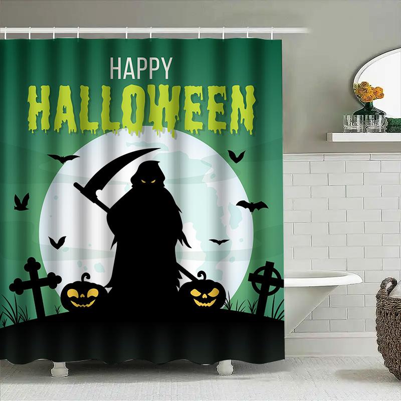 

1Pchalloween Gothic Grim Reaper Shower Curtain Dark Moon Ghosts Pumpkins Decoration Bathroom Curtain W60H190(CM)-1 Pcs