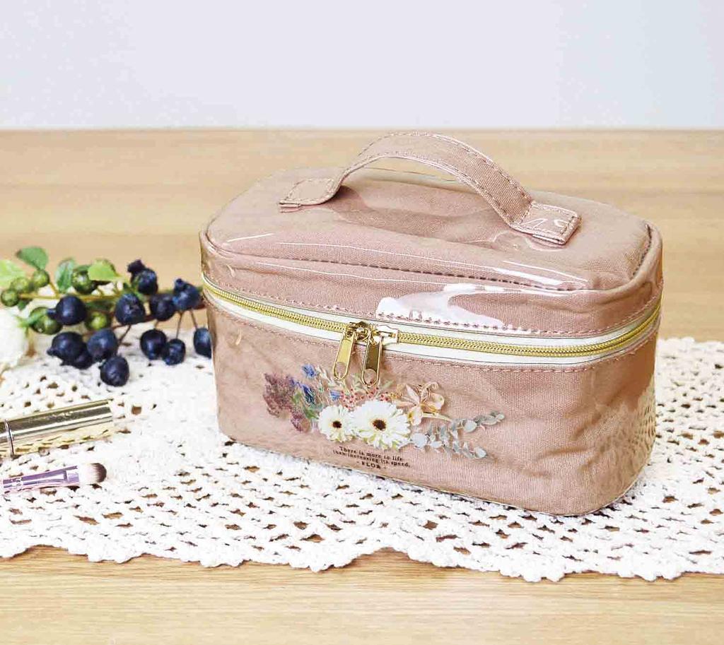 Kijapan Small Cosmetic Bag with Size 18 x 9 x FROR 166276 Pouch/Vanity Dividers, Pink, S, 10.5 cm, Flora, Glossy, Stylish, Cute,