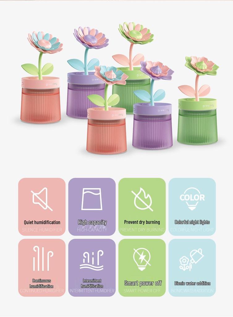 Portable USB Flower Air Humidifier: Low Noise, Small Spray for Home, Bedroom, Desktop, or Car