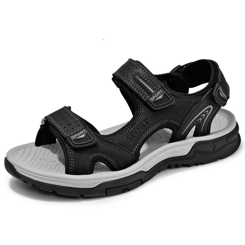 Vintage Style Mens Sandals Genuine Leather Sandals Men Outdoor Summer Casual Flats Lightweight Fashion Men Sneakers Beach Shoes