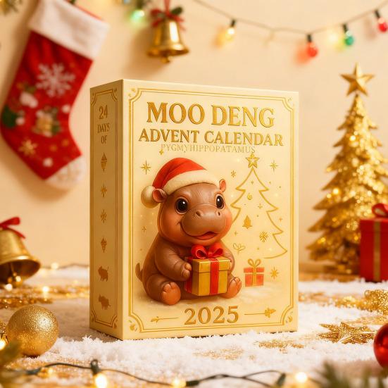 Yousheng Moo Deng Adventní kalendář 2025 24 dní odpočítávání do Vánoc s akrylovými hrošíky Ozdoby Překvapení dárky pro děti a dospělé