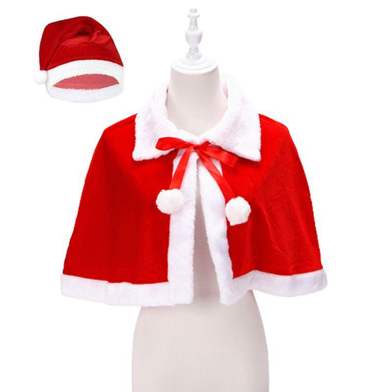 Xmas Red Velvet Santa Claus Hooded Cloak With Hat For Kids Adults