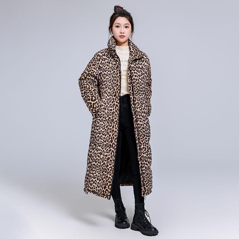 0 season down over the knee cotton clothes leopard print warm cotton clothes plus size jacket