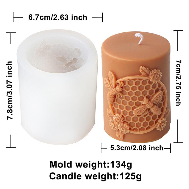 3D Relief Bee Cylindrical Candle Silicone Mold Diy Honeycomb Column Aromatherapy Candle Plaster Making Tool Handmade Gift Decor
