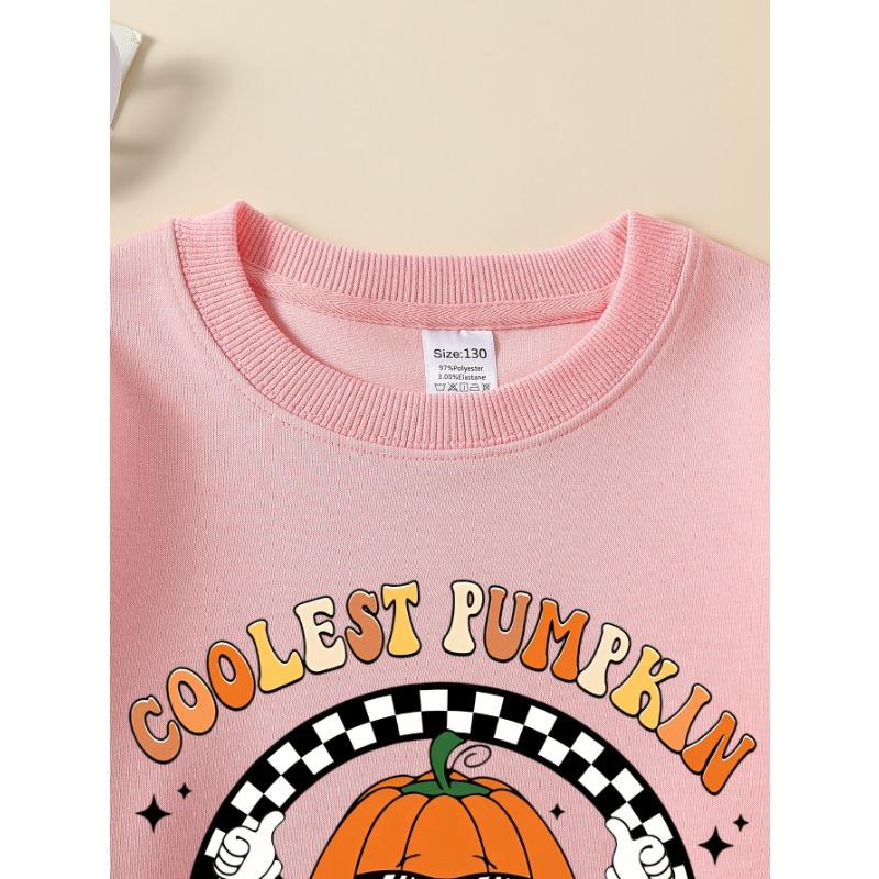 European Sizes Coolest Pumpkin Fashion Glasses Patch Girls' Crew Neck Sweatshirt, Western Top, Long Sleeved, Casual for Little Girls.