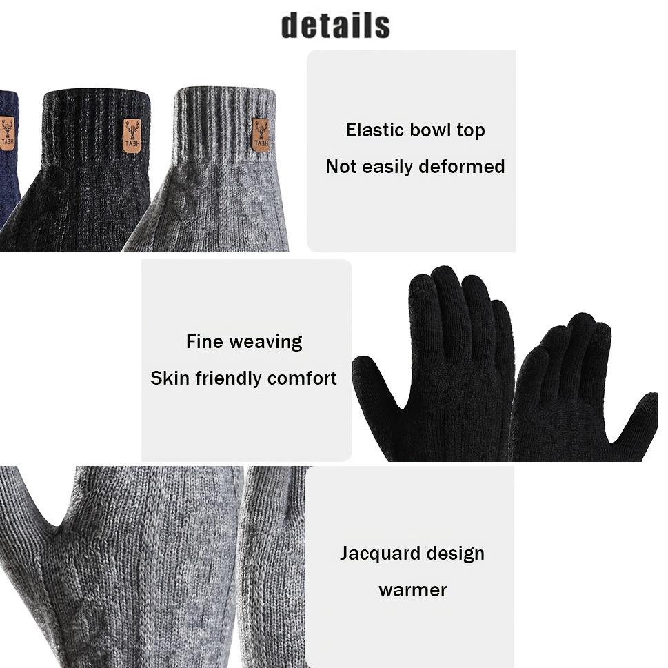 Knitted Gloves Unisex Warm Windproof Touchscreen Gloves Washable Anti-Slip Winter Full Finger Cycling Hiking Running Gloves