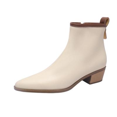 Chaussures d'automne et d'hiver en cuir pleine fleur, bottines Chelsea à talons moyens, bout rond, garde au chaud, fermeture éclair, bottines de couleurs mélangées