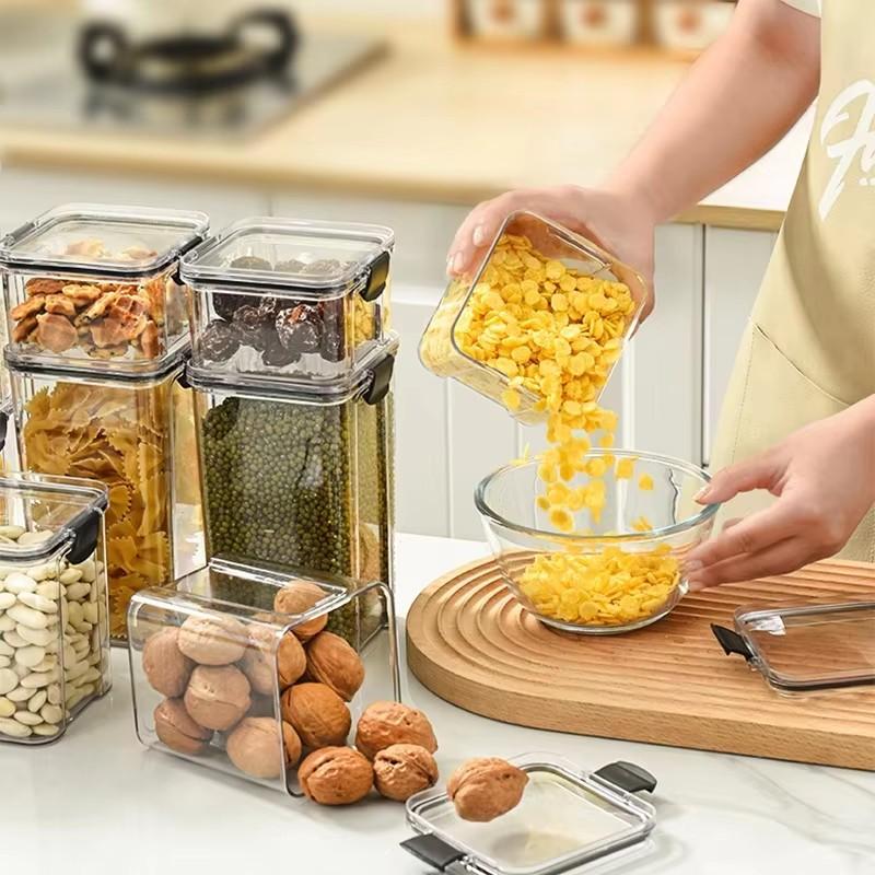 Transparent Storage Box Rectangular Stackable Food Grade Sealed Tank Square Moisture-proof Storage Box Kitchen 900ml 1300ml