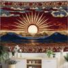 Bohemian Vintage Sunrise Mountain Tapestry, Medieval Weaving Sun God Wall Hanging for Bedroom Living Room