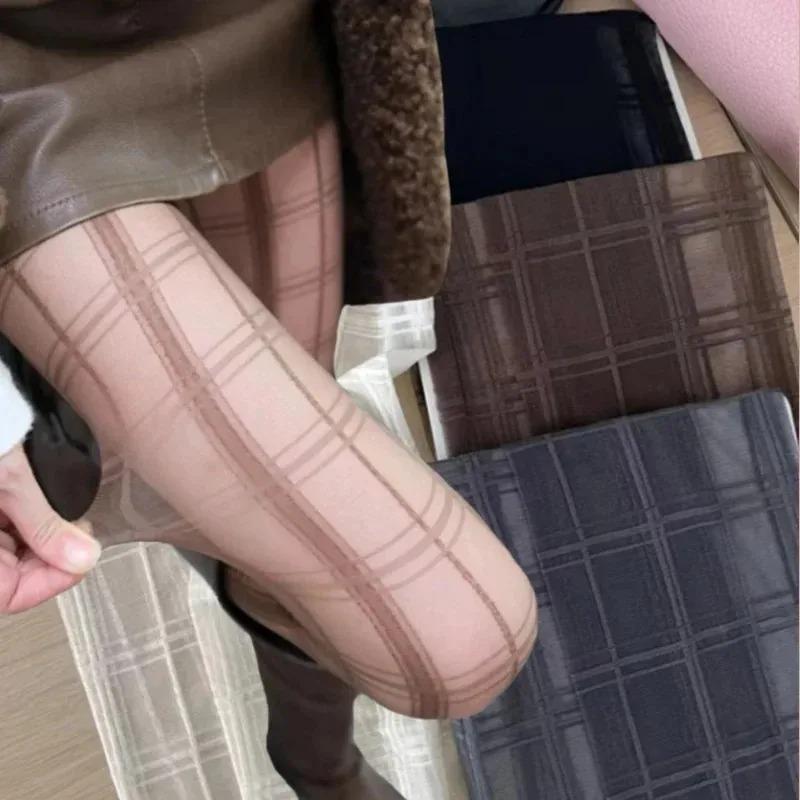 JK Plaid Women Tights Pantyhose Black Pattern Thigh High Stockings Tights Women Sexy Lingerie Y2k Body Stockings Tight Pantyhose