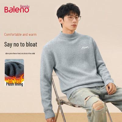 Baleno Men's Thickened Fleece Lined Half-High Collar Pullover Sweater