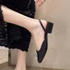 Baotou Half Slippers Women's Summer Wear Silver Rhinestone Sandals 3 Cm Small Heel Thick Heel Square Head Mueller French Sandals