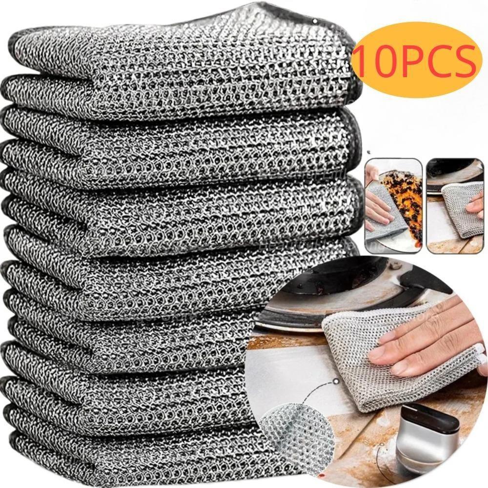 10PCS Thickened Double -sided Steel Ball Dishcloth Kitchen Pot Dish Pan Dishcloth Cleaning Rags Kitchen Towels