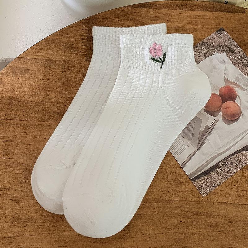 Women's Summer Thin Cartoon Embroidered Bear Low Top Shallow Mouth Non Slip Short Tube Boat Socks
