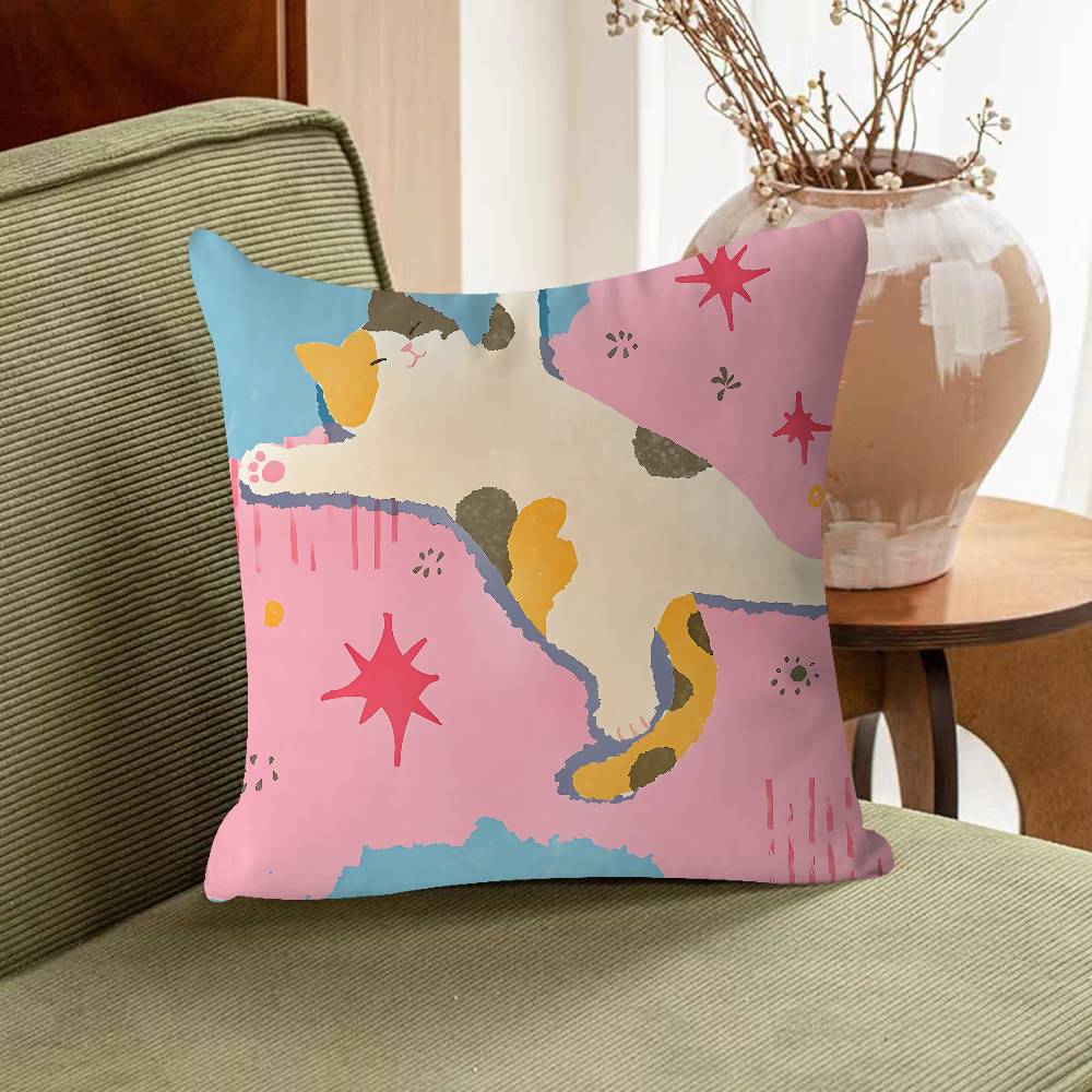 Cute Cartoon Cat Pillow Gift Home Office Decoration Bedroom Sofa Car Cushion Cover Case 45x45