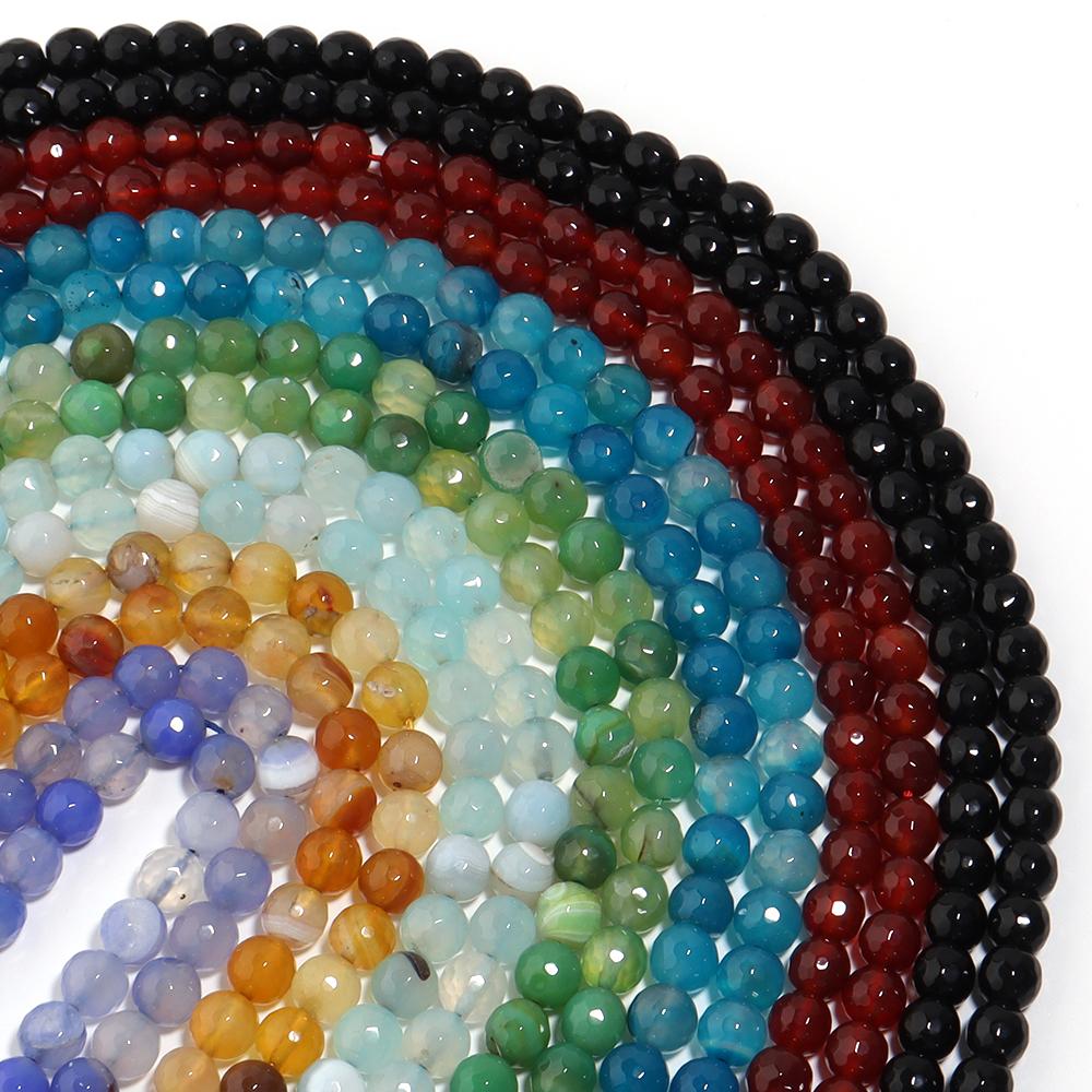 1Strand 6/8/10mm Colorful Facted Agate Beads Round Loose Beads Spacer Bead For Jewelry Making DIY Necklace Bracelets Accessories