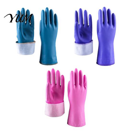 Non Slip Dish Washing Mitts PVC Rubber Cleaning Gloves, Thickened with Warm Fleece Lining Dishwashing Reusable Latex Free Gloves Waterproof Anti-Slip
