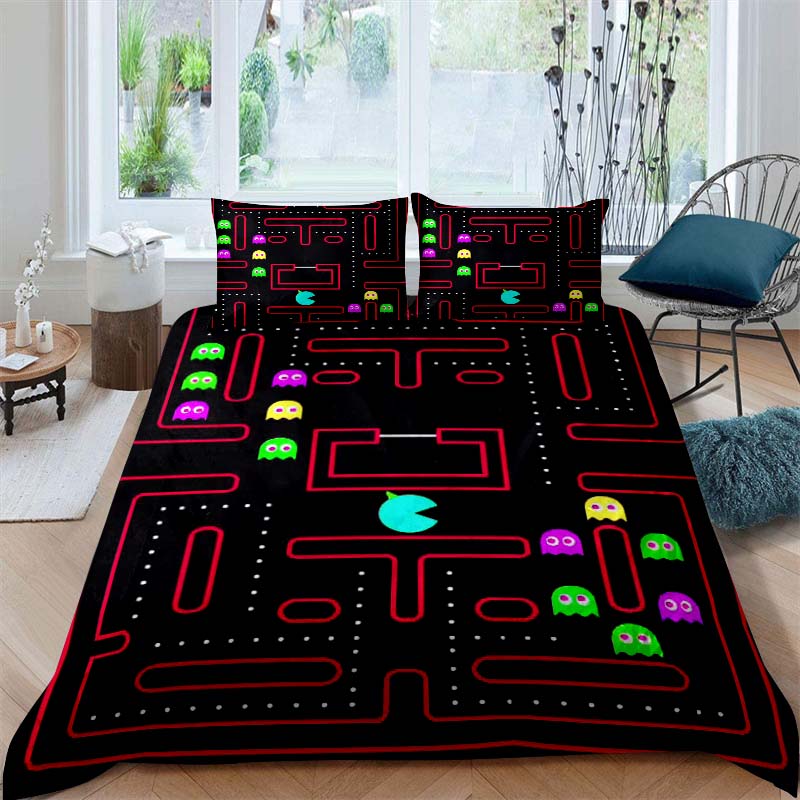The Pac-Man Children's Educational Play Print Bedding Set—which Includes a Duvet Cover and Two Pillowcases—is the Perfect Holida