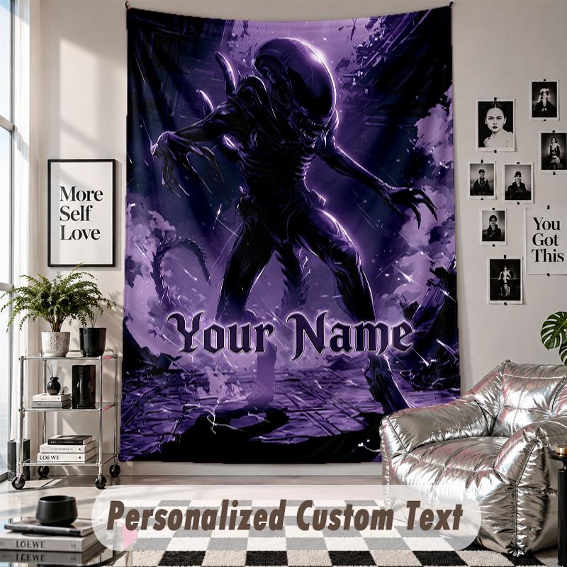 Custom Tapestry Wall Hanging, Alien Xenomorph Personalized Name Text Home Wall Decor