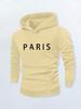 Simple Solid Color PARIS Letter Hooded Sweater, Navy Blue Basic Men's Casual Shoulder Hoodie High Street
