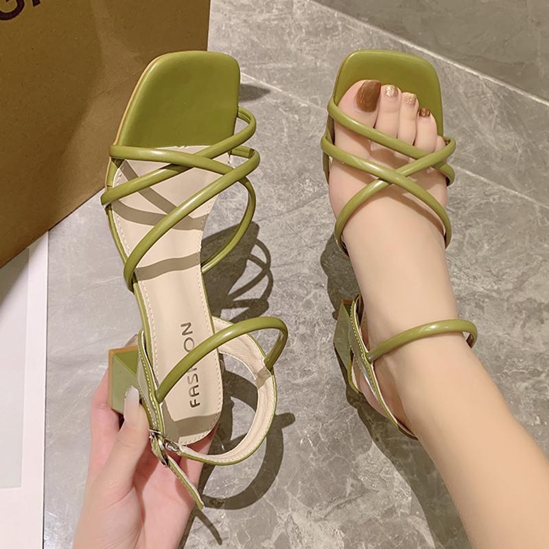 Summer Sexy Women High Heels Sandals Designer Chunky Buckle Brand Pumps New Shoes Dress Fashion Slingback Women Slippers