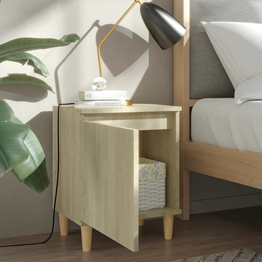 Nightstand with Solid Wood Legs Sonoma Oak 40 x 30 x 50 cm