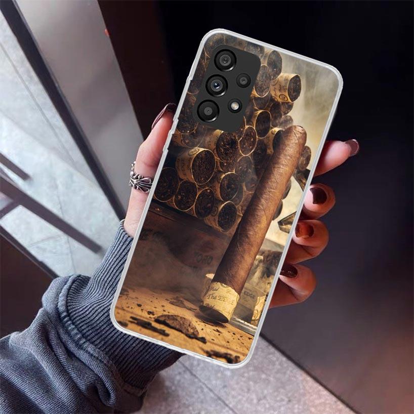 Cigar Whiskey Ice Drink Phone Case For Samsung Galaxy A12 A52S A42 A32 A22 A51 A50 Note 20 Ultra 10 S10 Plus A71 A70 A31 A30 A10