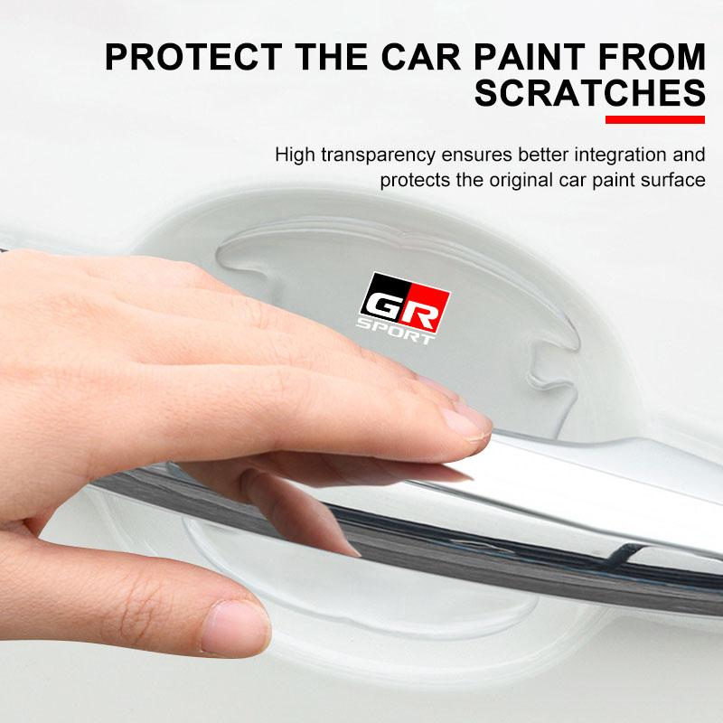 4Pcs Car Body Protection Strip Auto Door Handle Bowl Anti-Scratch Sticker For Toyota Corolla RAV4 Yaris Hilux GR Gazoo Racing