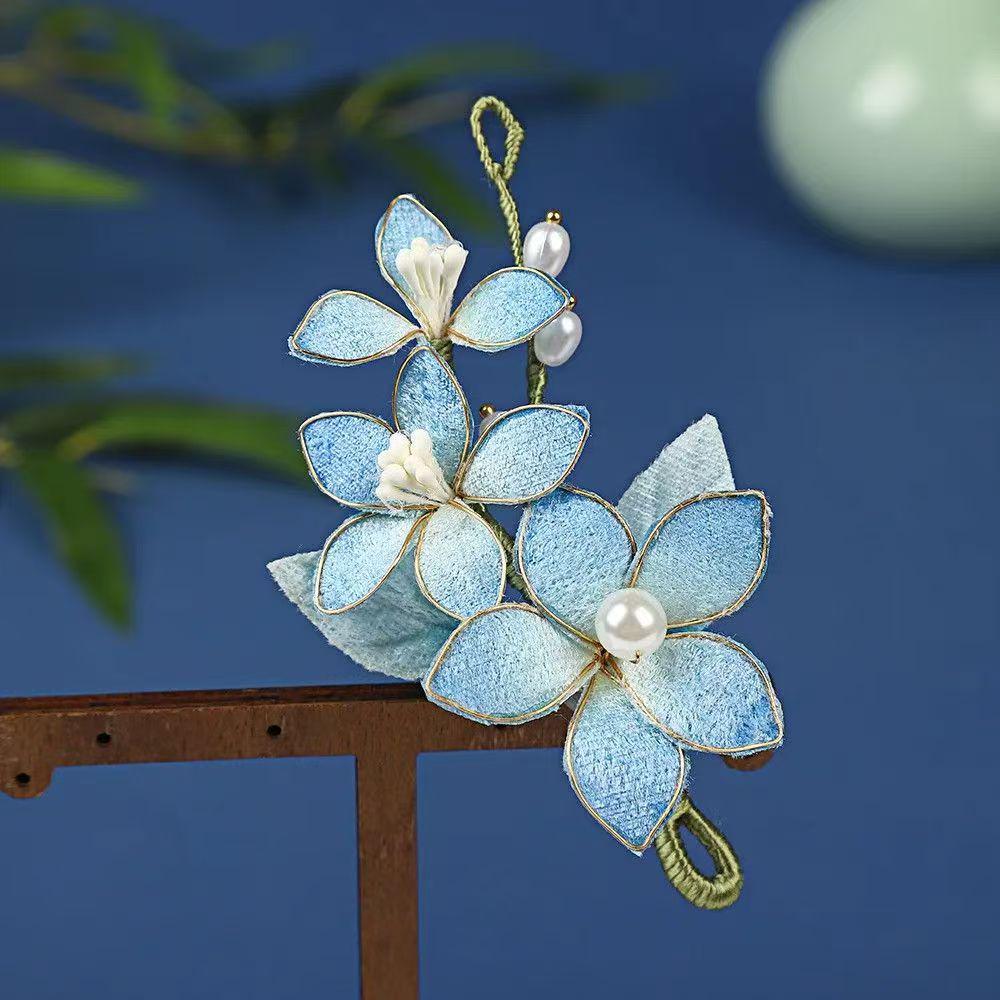 Original New Style Blue Hanfu Headdress: Ancient Classical Flower Hairpin Accessories