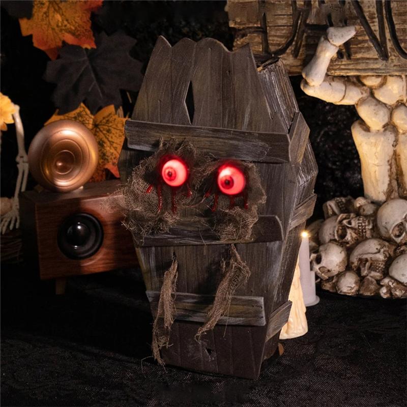 A84E-For Bar Secret Room Scene Decor Halloween Coffin Box With Horror Sound Effects Visual Effect- Pirate Treasure Included