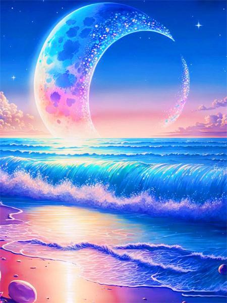 Kolekcja Diamond Painting 2023 Nadmorski Księżycowy Krajobraz 5d Haft DIY Mozaika Fantazyjny Krajobraz Plaży Dekoracja Domu