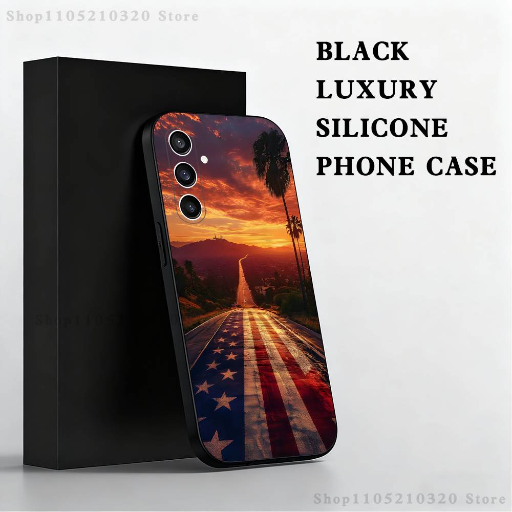 America USA Flag Phone Case For Samsung S25,S24,S23,S22,S21,S20,S10,Ultra,Plus,Lite,FE,Soft Silicone Black Cover