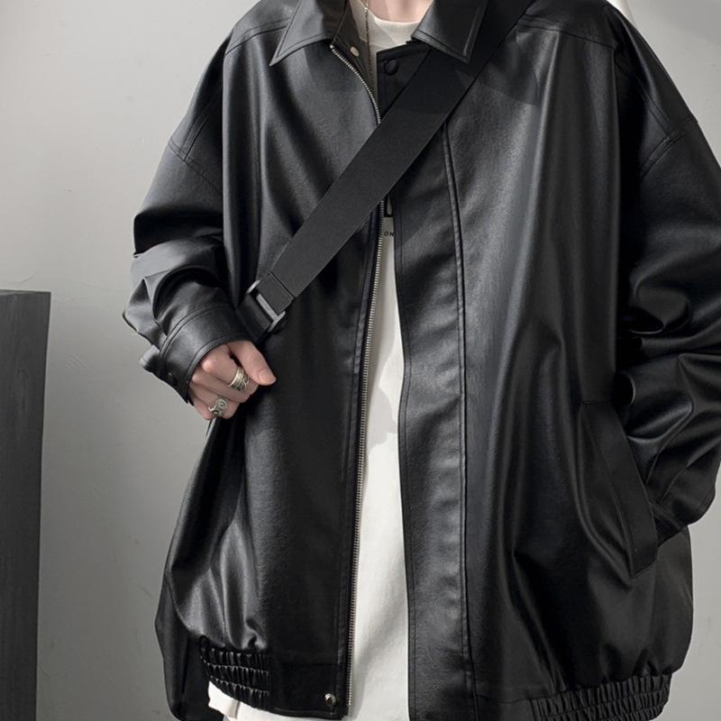 Retro Leather Jacket Men's Autumn Winter Trendy Casual Loose Pu Leather Coats