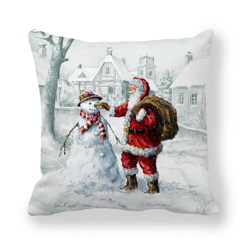 Merry Christmas  Decorations Printed Cushion Cover Home Living Room Sofa Decoration Square Pillowcase