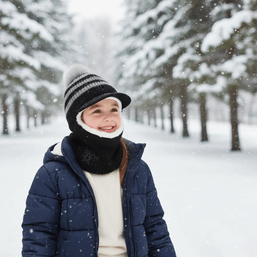 Plush Kids Ear Protection Balaclava Thermal Warm Neck Warmer Hat 2 In 1 Thick Knit Beanie  Outdoor