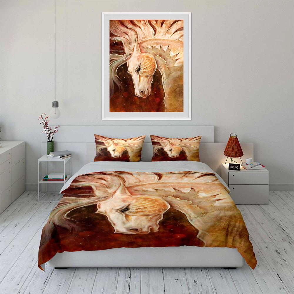 Golden Horse with Feathers. Bedding Sets Duvet Cover Sets Duvet Covers Pillowcases(1 * Duvet Cover 2 * Pillowcases, Without Duvet Insert)